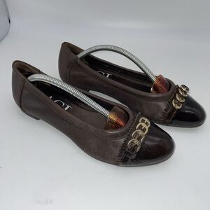 Tory Burch Women's Black Cap Toe Brown Leather Ballet Flats Shoes‎ US Size 7.5